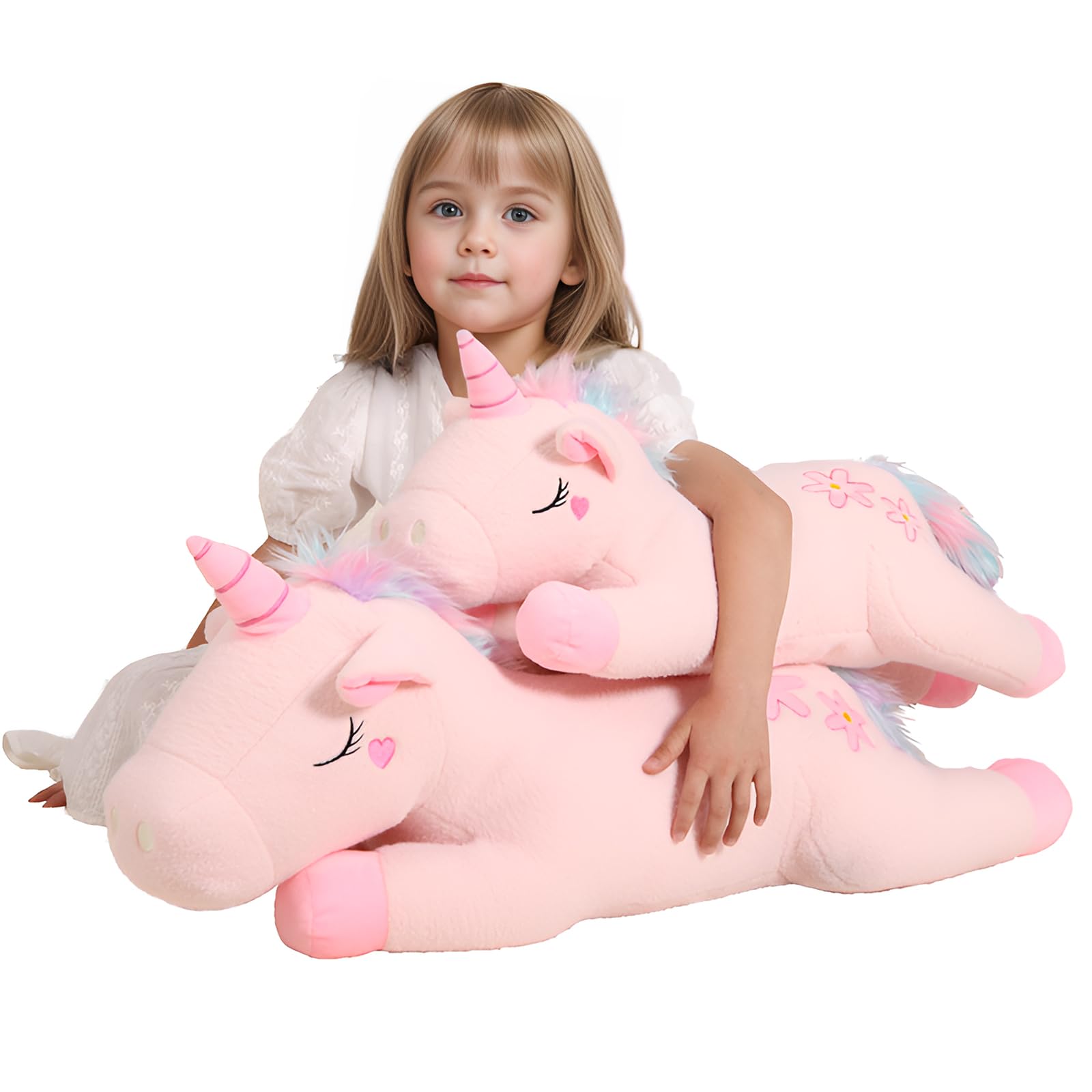 24 Inch Cute Giant Pink Rainbow Unicorn Plush Soft Body Pillow Plushies, Large Unicorn Stuffed Animals Toy Big Doll, Gifts For K